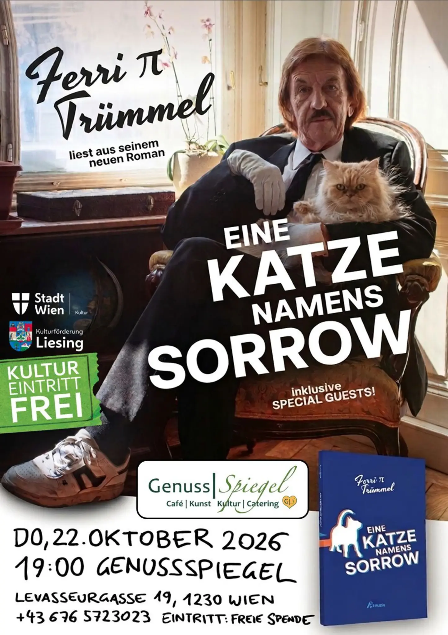 GenussSpiegel präsentiert: Eine Katze namens Sorrow – Buchpräsentation und Lesung mit Ferri π Trümmel (inklusive Special Gue…
