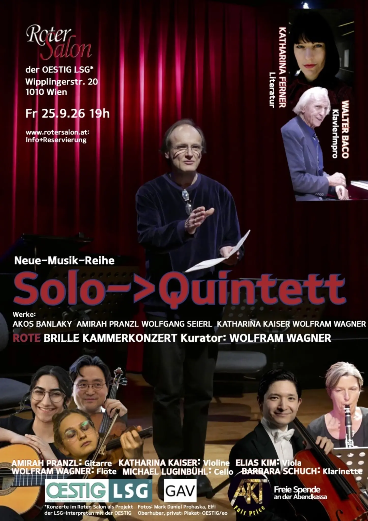 DIE ROTE BRILLE, kuratiert von WOLFRAM WAGNER - Neue Musik: Solo bis Quintett – Roter Salon der OESTIG LSG