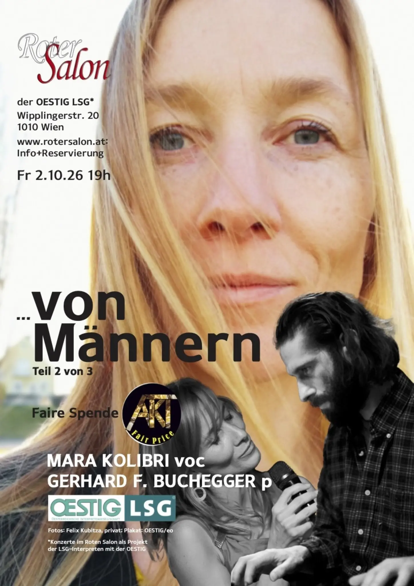 „… von Männern“ - Sängerin MARA KOLIBRI und Pianist GERHARD F. BUCHEGGER – Roter Salon der OESTIG LSG