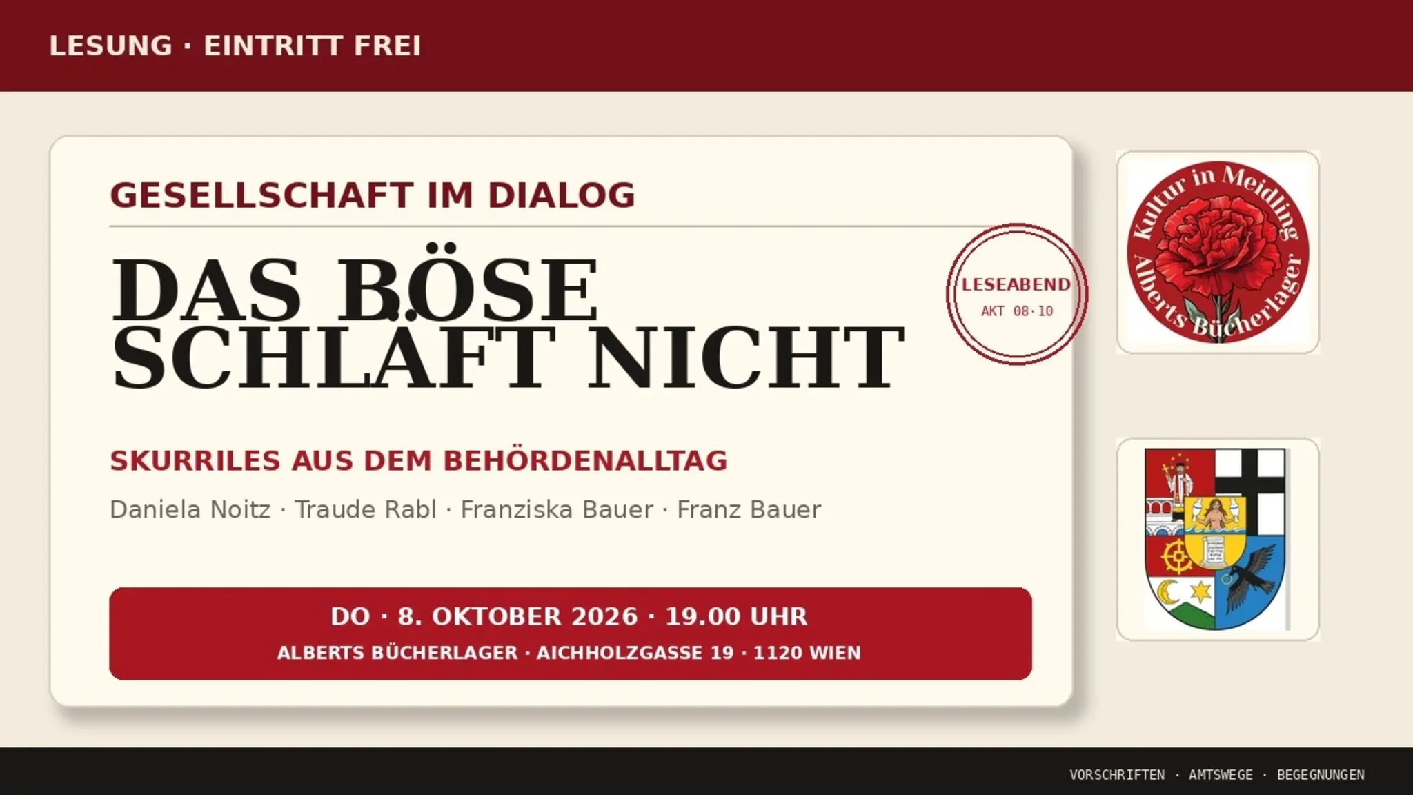 GESELLSCHAFT IM DIALOG DAS BÖSE SCHLÄFT NICHT – Kulturverein Alberts Bücherlager