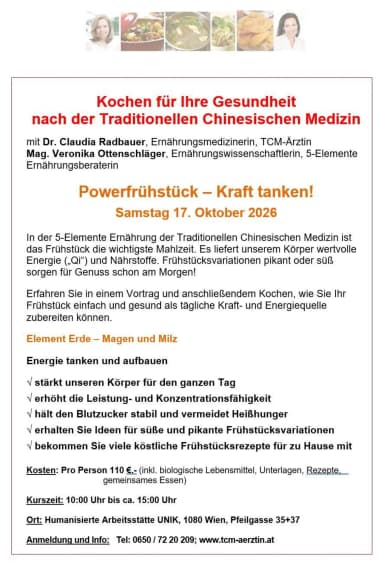 TCM Powerfrühstück – Kraft tanken! - Sport & Fitness in Humanisierte Arbeitsstätte UNIK, wien